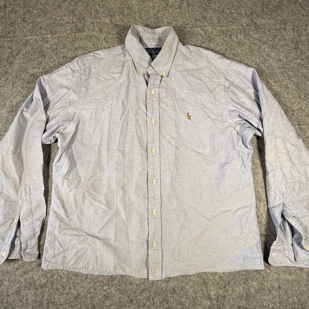Ralph Lauren Button Down Shirt Womens L Blue Classic Fit Oxford Long Sleeve Pony